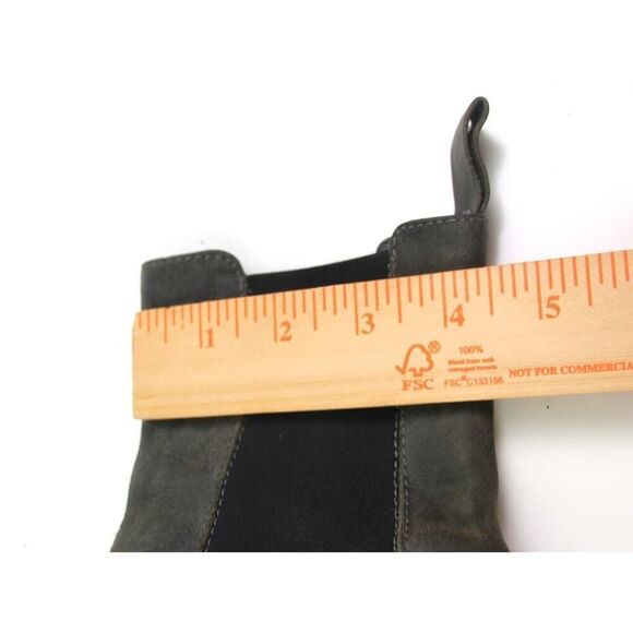 ALL BLACK GRAY REAL LEATHER LOW HEEL ROUND TOE ELASTIC SIDES ANKLE BOOTS Sz 37 - Picture 8 of 12